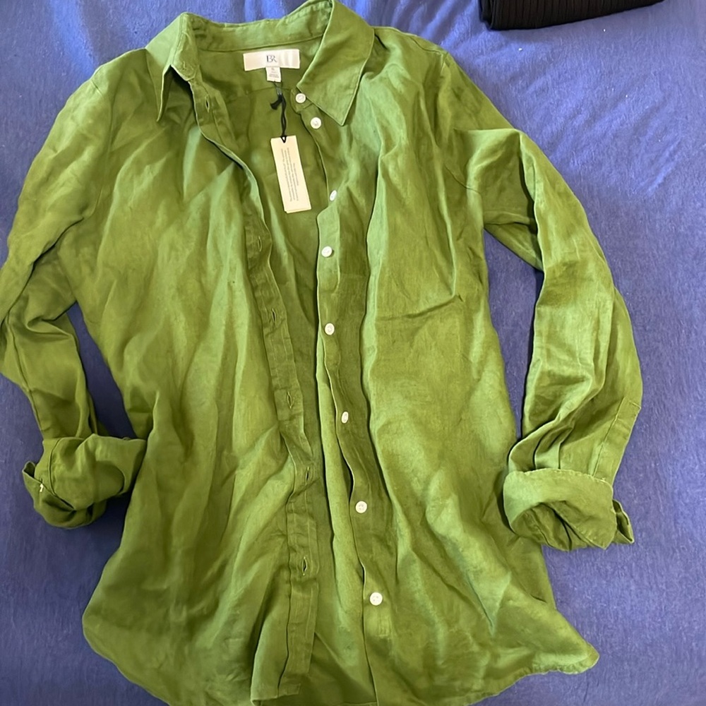 Banana Republic Oversized Green Linen Button up